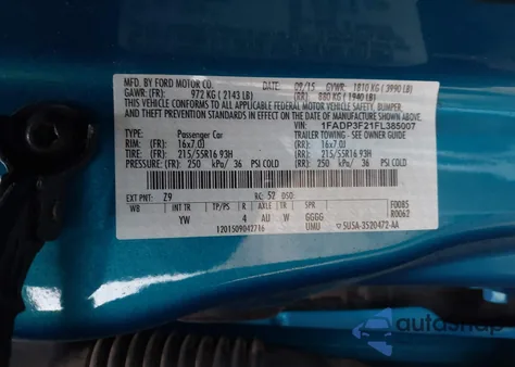 2015 Ford Focus Se z USA, uszkodzony, nr VIN 1FADP3F21FL385007